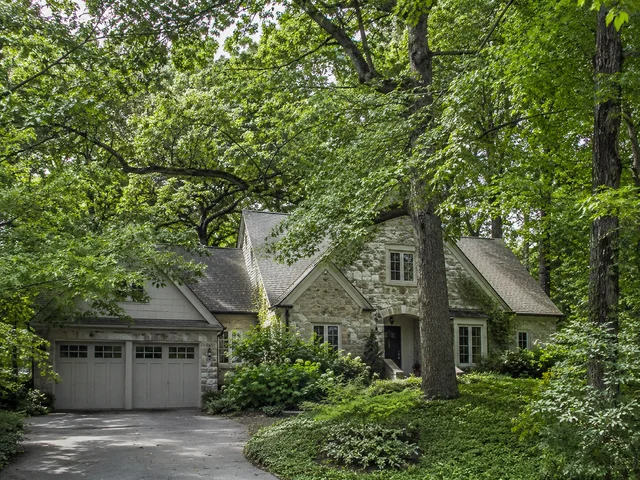 Wooded residential lot in Missouri with mature trees requiring maintenance