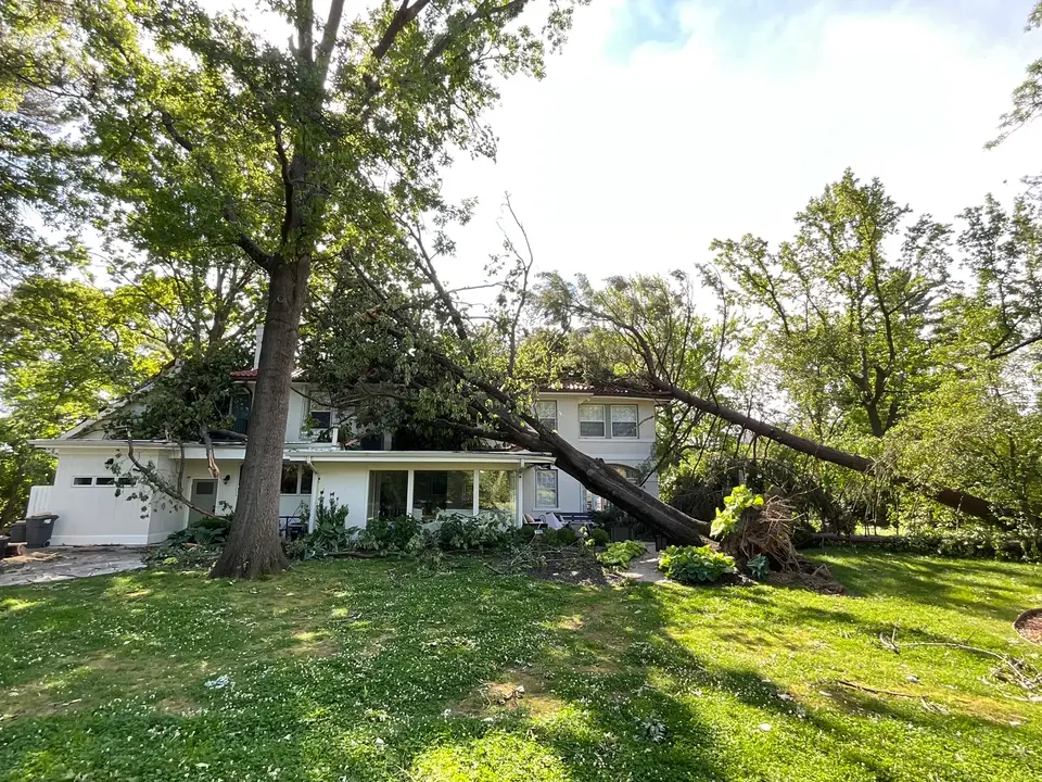 Tree on house after storm - insurance tree removal service