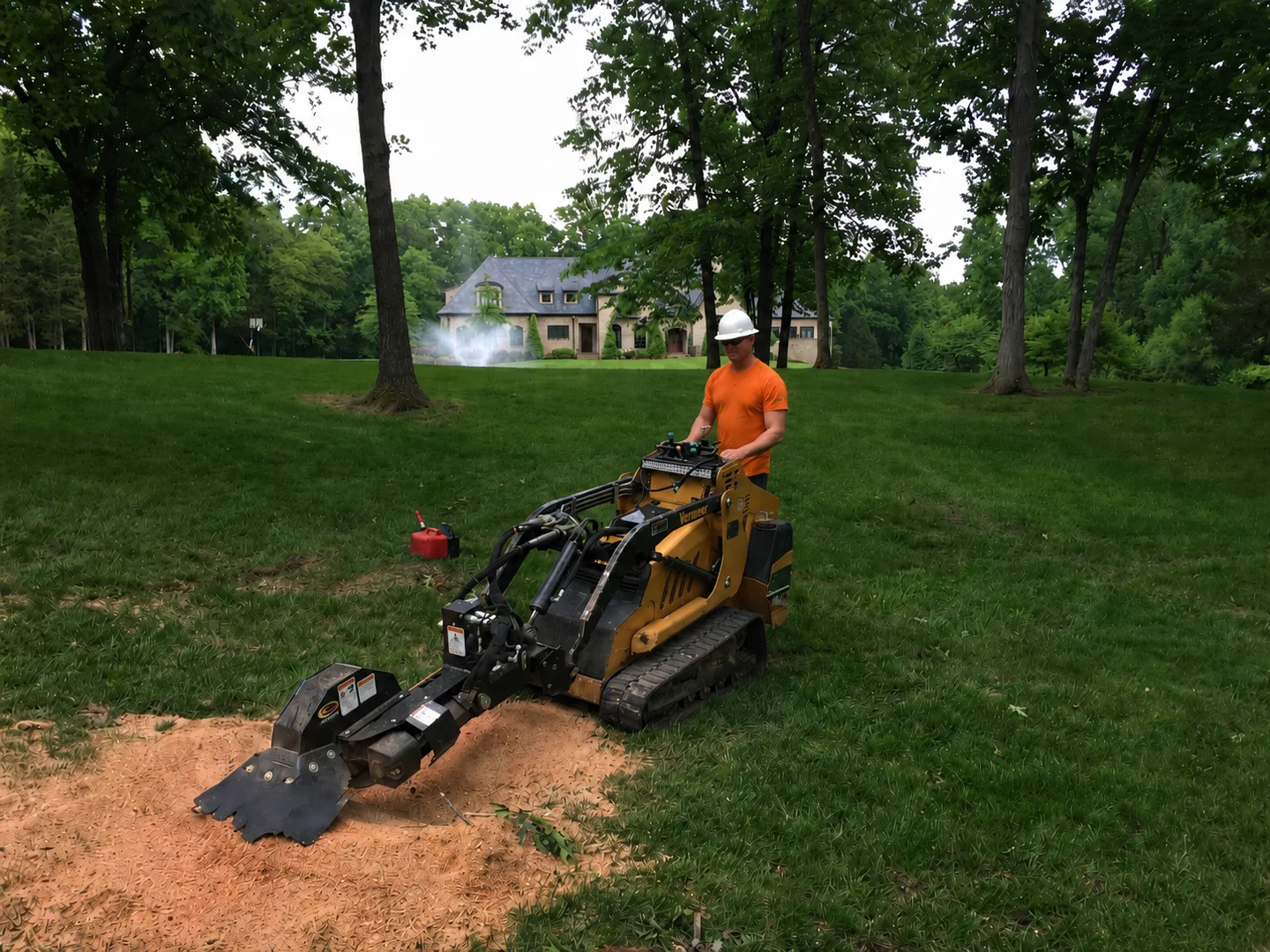 Stump grinder removing a large stump